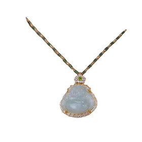 Chinese Style Imitation Hetian Jade Maitreya Buddha Charm Pendant Necklace Imitation Jade Pendant Clavicle Chain Necklace
