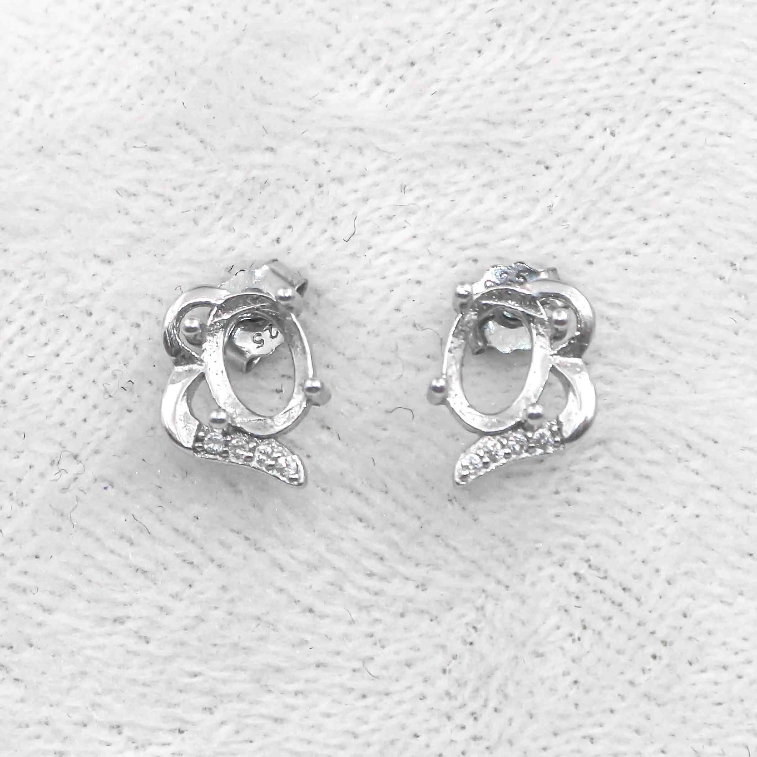 Sterling Silver 5*7mm Semi Mount Stud Earrings Empty Frame Support Blank Setting S925 Base Without Center Stone for DIY Inlay