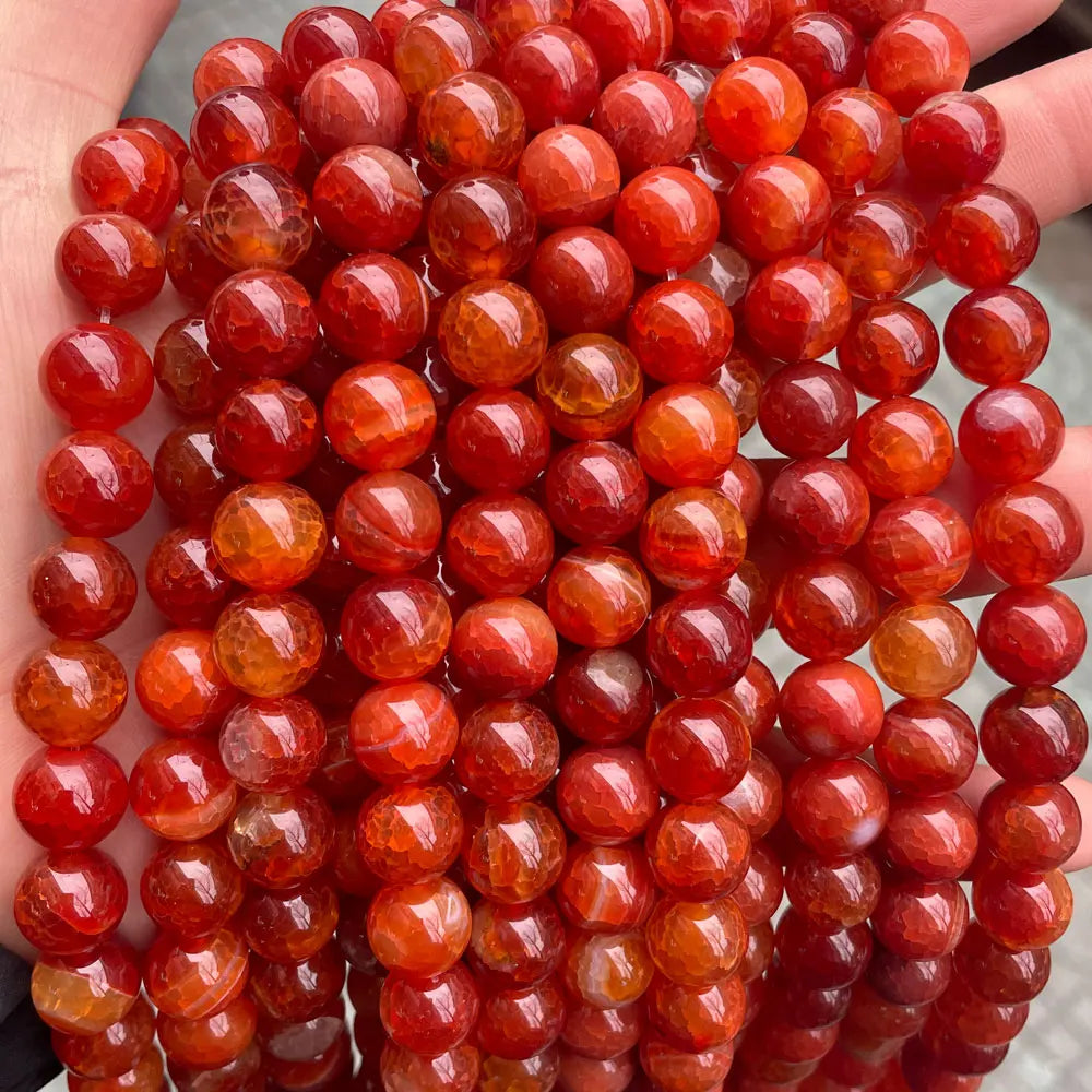 Wholesale China Loose Gemstone Beads Round Cracked Red Natural Dragon Vein Agate Stone Beads Strand for Jewelry Making