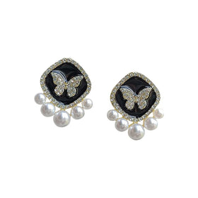 Fashion Design Trendy Pearl Women Moon Butterfly Charm Crystal Earrings