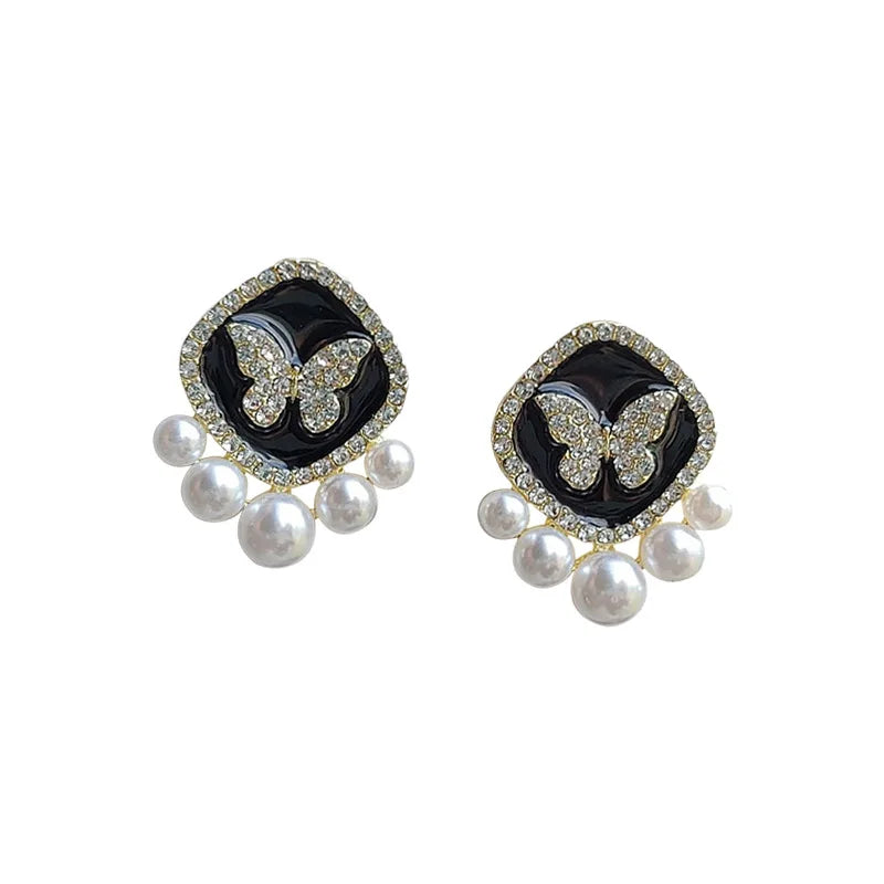 Fashion Design Trendy Pearl Women Moon Butterfly Charm Crystal Earrings