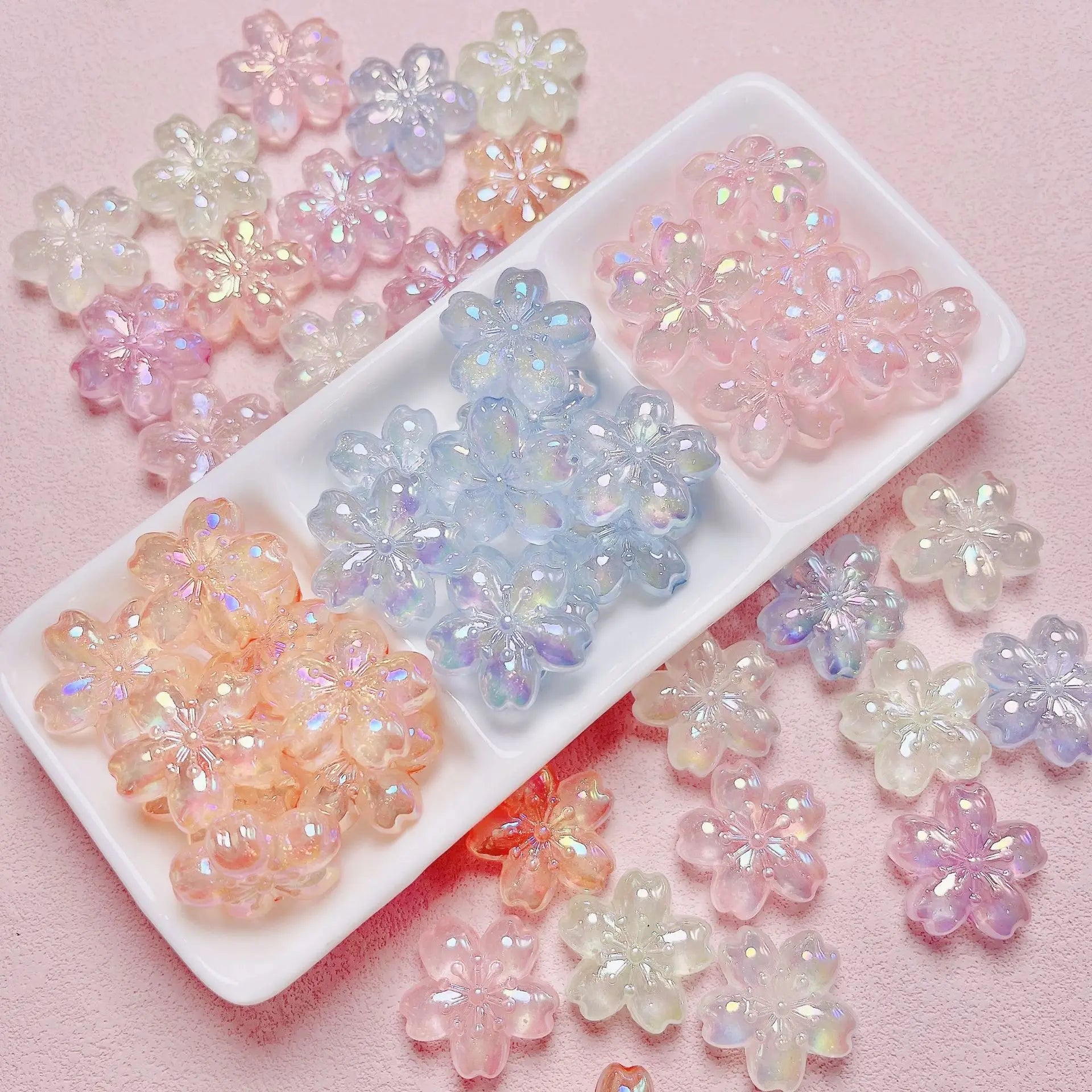 Transparent Jelly Uv Glitter Cherry Blossom Acrylic Sakura Flower Beads for DIY Mobile Phone Chain Keychain Jewelry