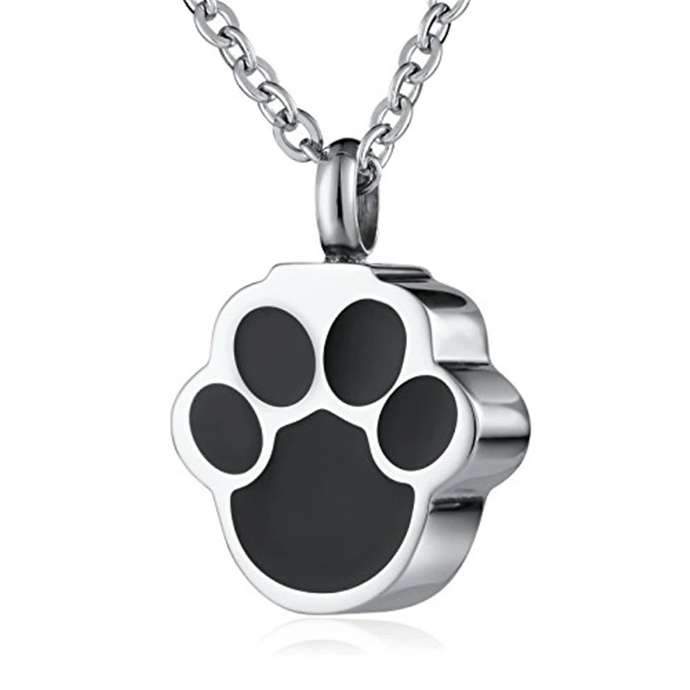 Children's Pet Urn Pendants Ashes Stainless Steel Silver Plated Paw Print Keepsake Cremation Jewelry Necklace Memento Funeral