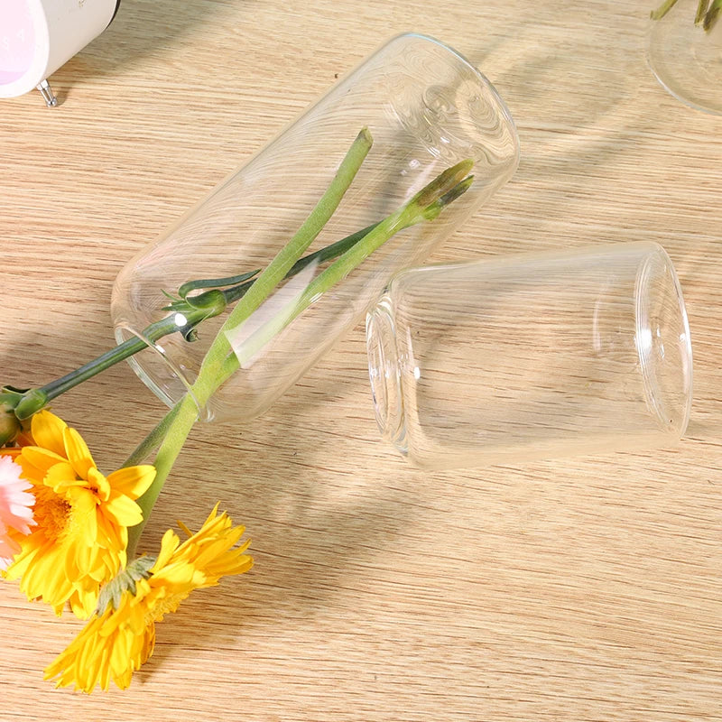 Modern Style Tall Borosilicate Glass Tabletop Vase Hydroponic Striped Cylinder for Wedding Occasions