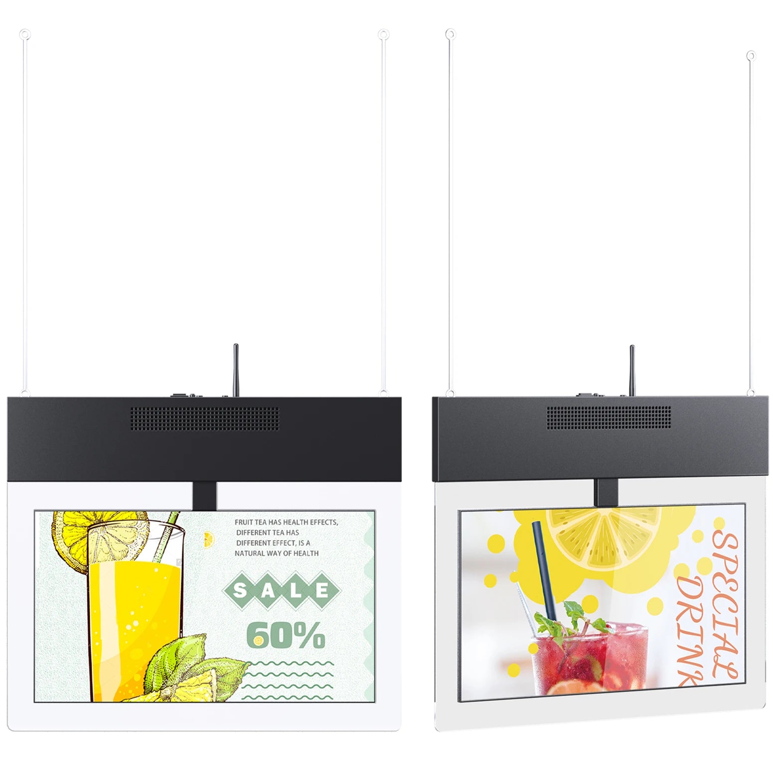 LCD Hanging menu board window facing for wall display screen restaurant double side 43 inch wall mounted digital signage