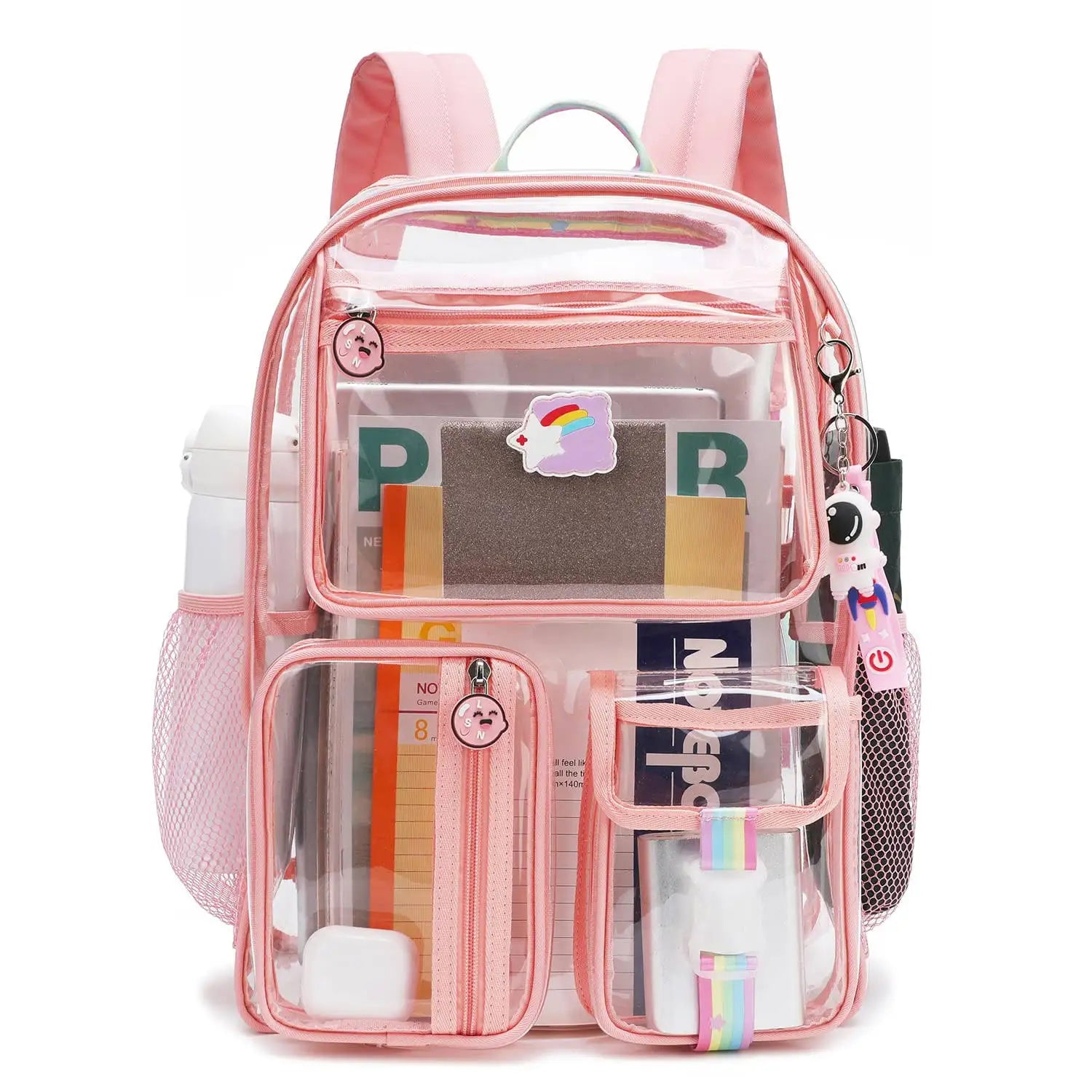 Best Custom Personalized Cute pink and Purple clear Transparent Plastic Girls' Carry on Bookbag for Teen School Travel