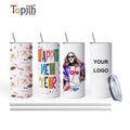 Topjlh Sublimation Blanks Stainless Steel Tumbler 20oz Double Wall Vacuum Straight Skinny Cup Straw Lid for Water Hot Selling