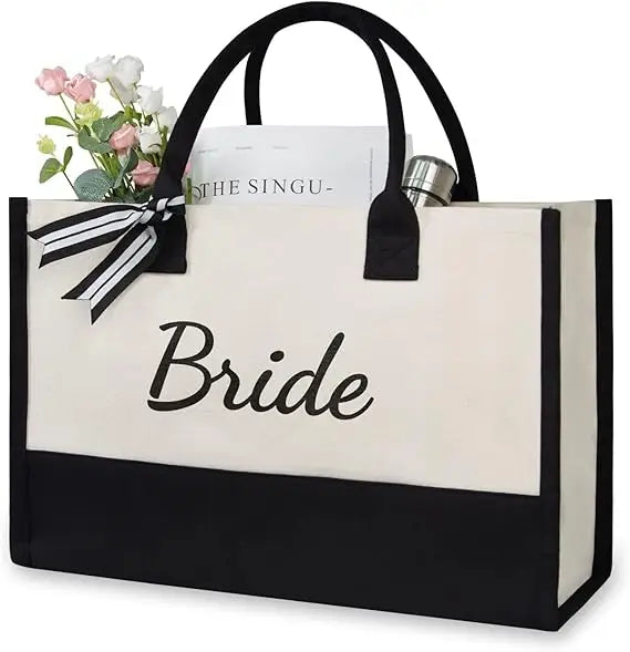 Canvas Cartoon Pattern Tote Bag for Bridal Shower Gifts Bride Wedding & Bachelorette Shoulder Bag