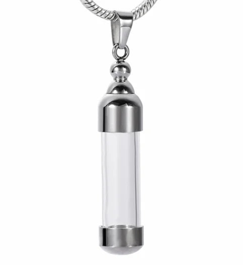 Cylinder Memorial Urn Necklace Ash Keepsake Stainless Steel Cremation Urn Pendant Perfume Glass Bottle Cylinder Glass Cremation