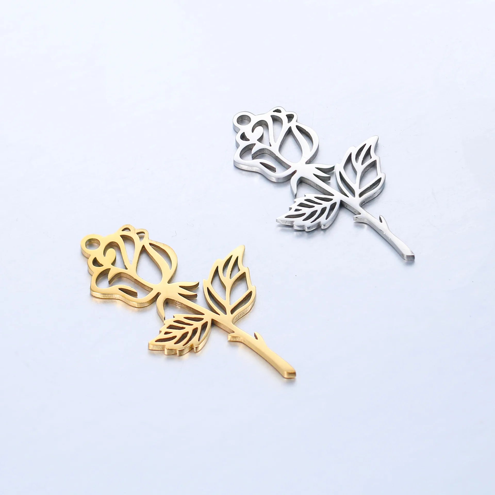 18K Gold Plated Stainless Steel Non Tarnish Free Waterproof Rose Flower Charm 12 Month Birth Flower Pendant