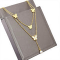 Titanium Steel Gold Plated White Shell Butterfly Link Trendy Women Girls Double Layer Pearl Tassel Charm Choker Necklace New