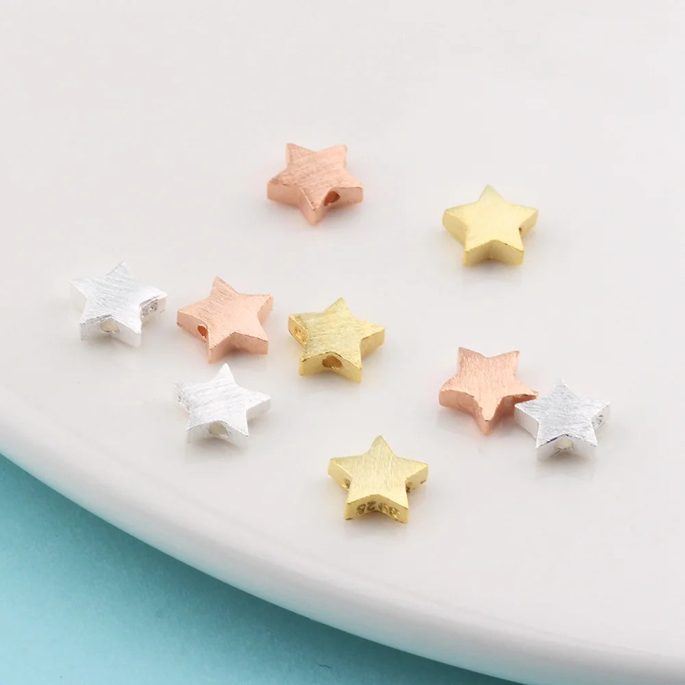 7mm New Solid 925 Sterling Silver Rose Gold Matte Brushed Star Spacer Beads for Jewelry Making Findings