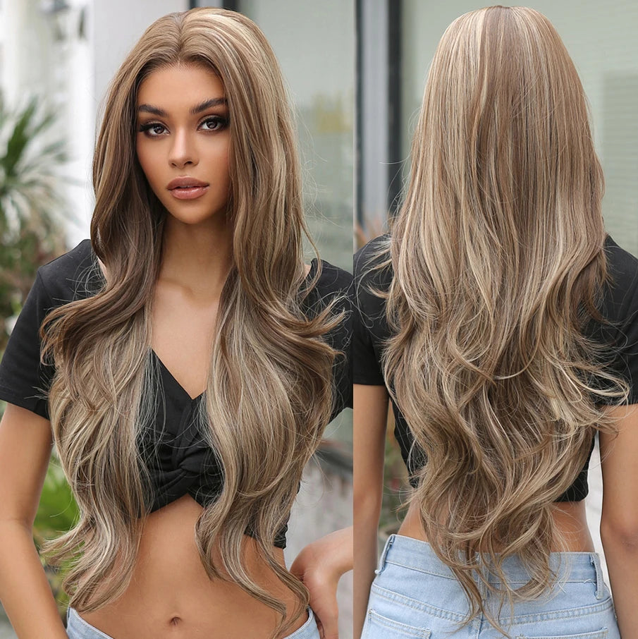 Japan Future Fiber Brown Lace Front Wig Highlight Wig Good Quality Synthetic Wigs for Women Natural 13x1x5 Lace Hair