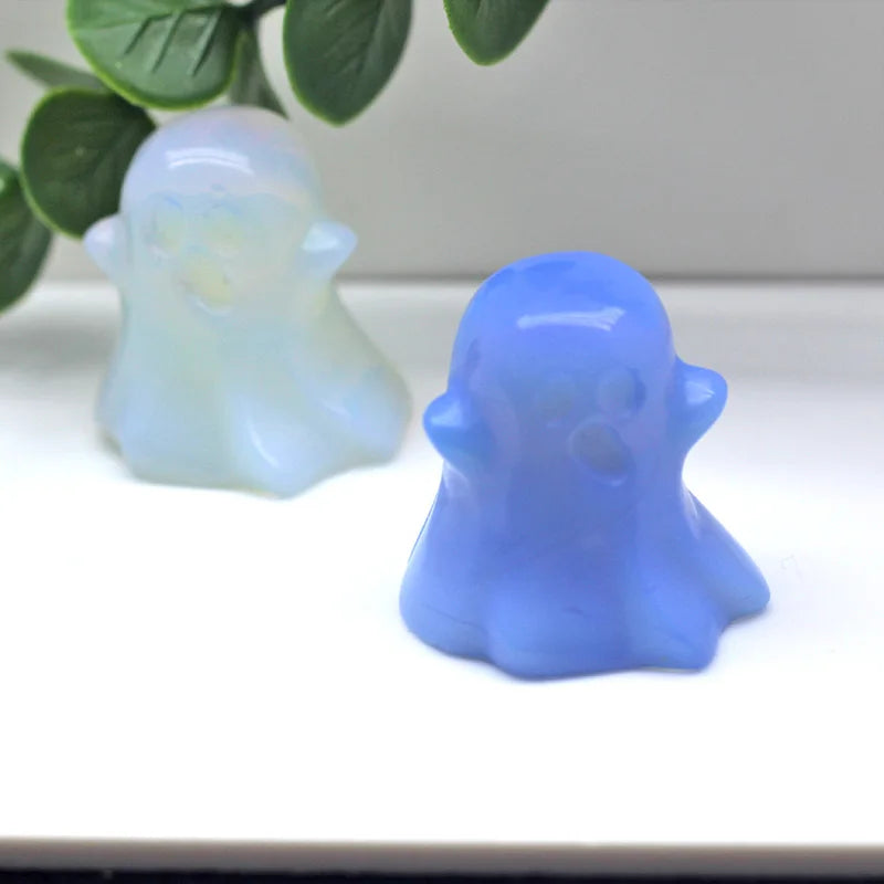 Natural Healing Stone Carving Reiki Crystal Crafts Quartz Cute Ghost Statue for Souvenirs Gifts