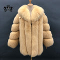 JANEFUR Winter Long Luxury Fox Fur Coat Women Ladies Warm Fashion Design Loose Size Vertical Stripe Genuine Fox Fur Coat