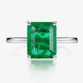 925 Sterling Silver Rectangle Emerald Green Square Stone Ring Rhodum Plated Emerald Rings Women