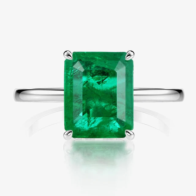 925 Sterling Silver Rectangle Emerald Green Square Stone Ring Rhodum Plated Emerald Rings Women
