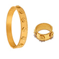 Stainless Steel Waterproof Jewelry Set 18k Gold Plated Embossed Flower Bracelet Kaleidoscope Ring Non Tarnish YF6104