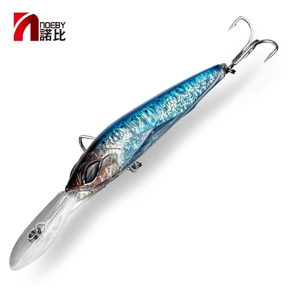Noeby Long Casting Minnow Fishing Lure Baits with Big Tongue Sea Hard Swimbait Bass Lure with Treble Hooks for Saltwater