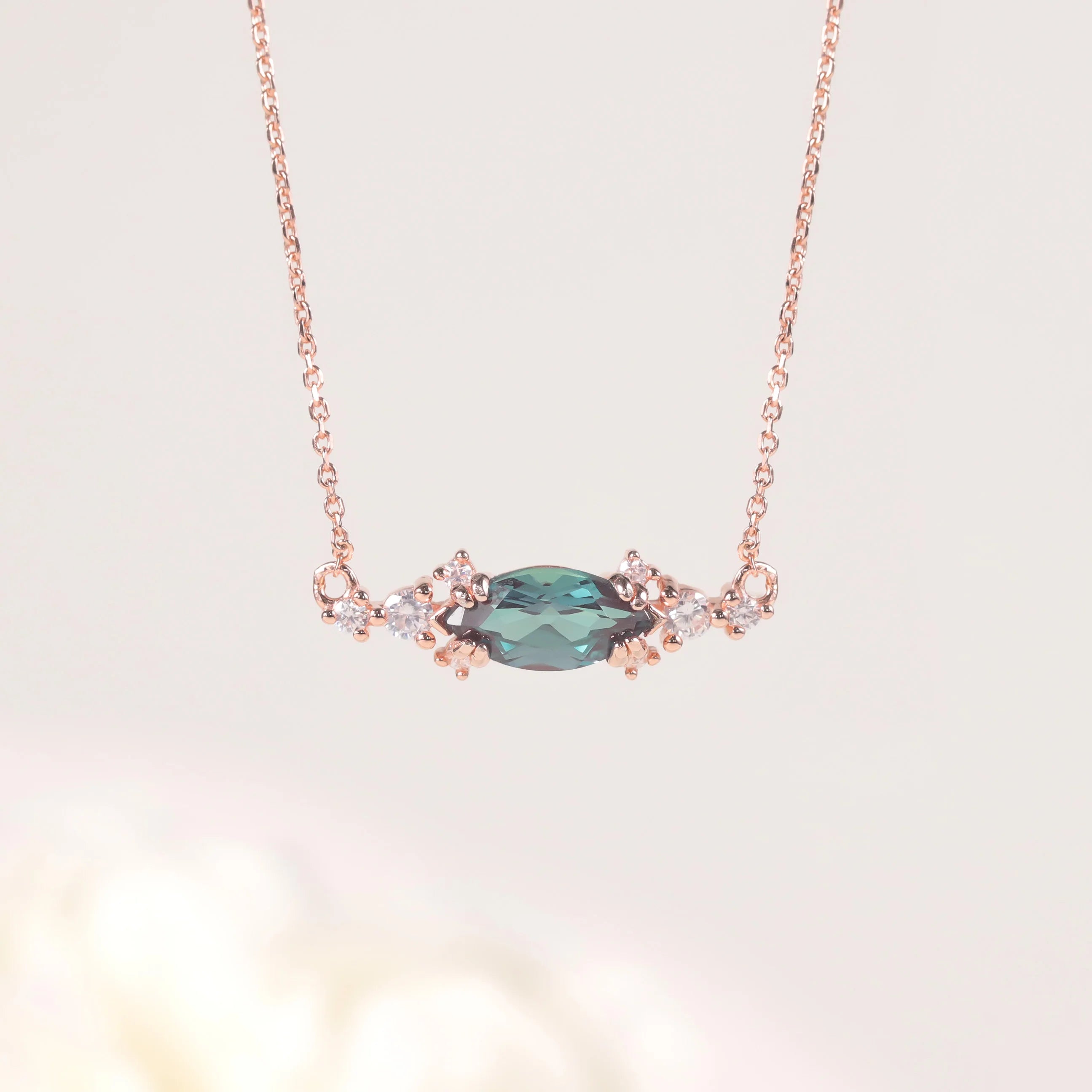 OL1025 Innovative and Creative Designs Jewelry Wholesale Marquise Cut 5x10mm Lab Alexandrite 925 Sterling Silver Necklace