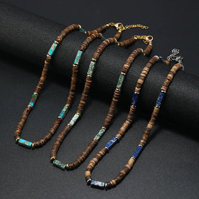 Collar Turquesa Bohemian Vintage Hawaii Jewelry Man Beaded Summer Coconut Stone Turquoise Necklace