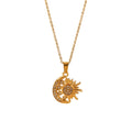 BJG0030N Women's 18K Gold Stainless Steel Sun Pendant Necklace Rhodium & Gold Plated Link Chain Fashion Jewelry