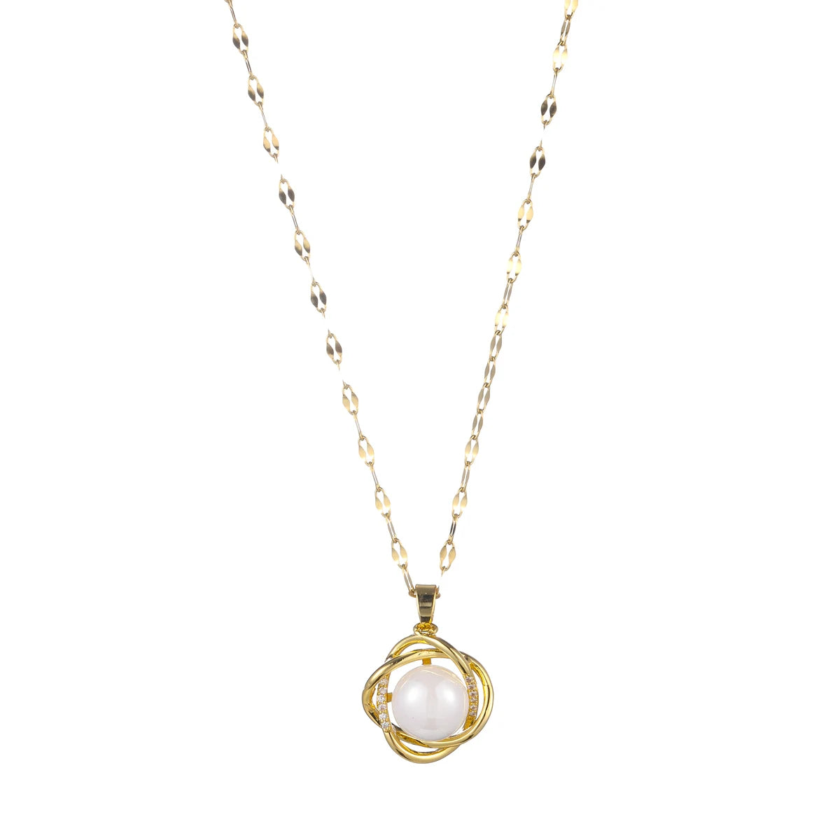 MJ Delicate Niche Fashionable Imitation Pearl Waterproof Stainless Steel Gold Plated Pendant Necklace for Women Men Jewelry