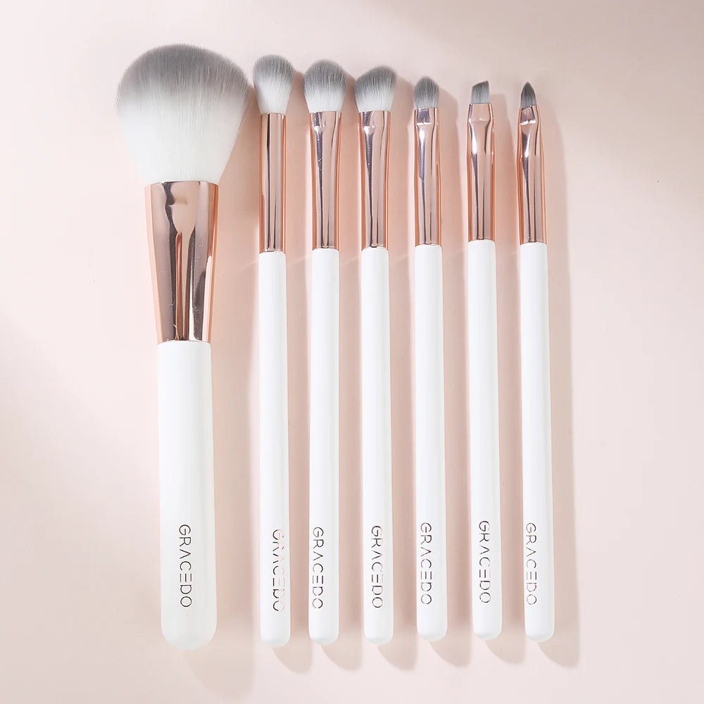 Gracedo 7pcs Luxury Eye Makeup Brush Set with White Handles Professional High Quality Soft Comfortable Synthetic Hair