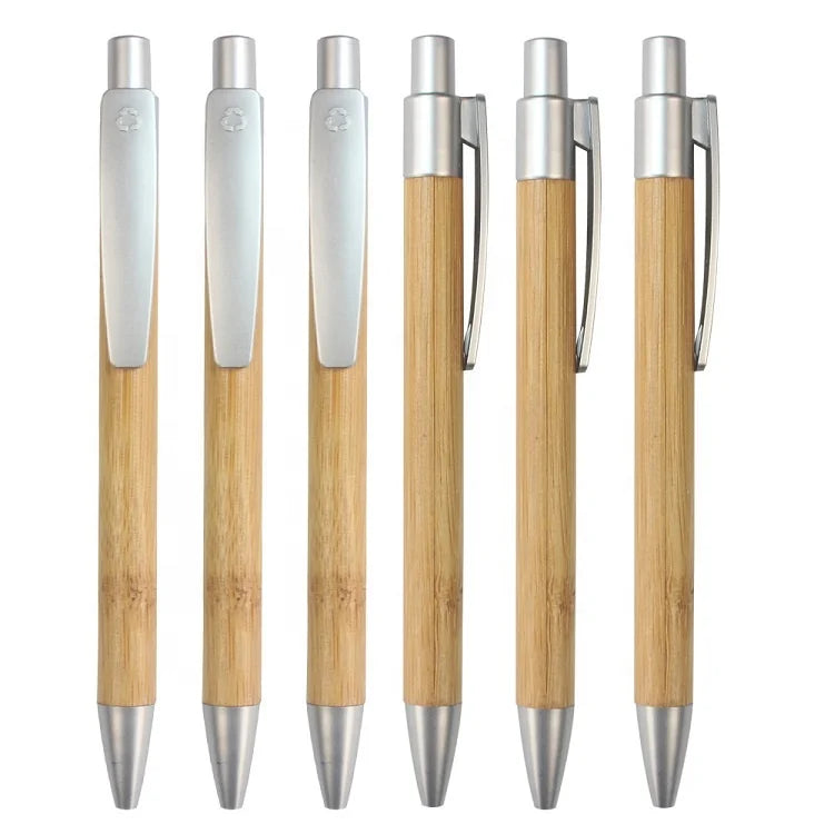 Custom Logo Printed Eco-Friendly Bamboo Ballpoint Penholder with 1.0mm Ball Point Gel Ink Promotional Pens