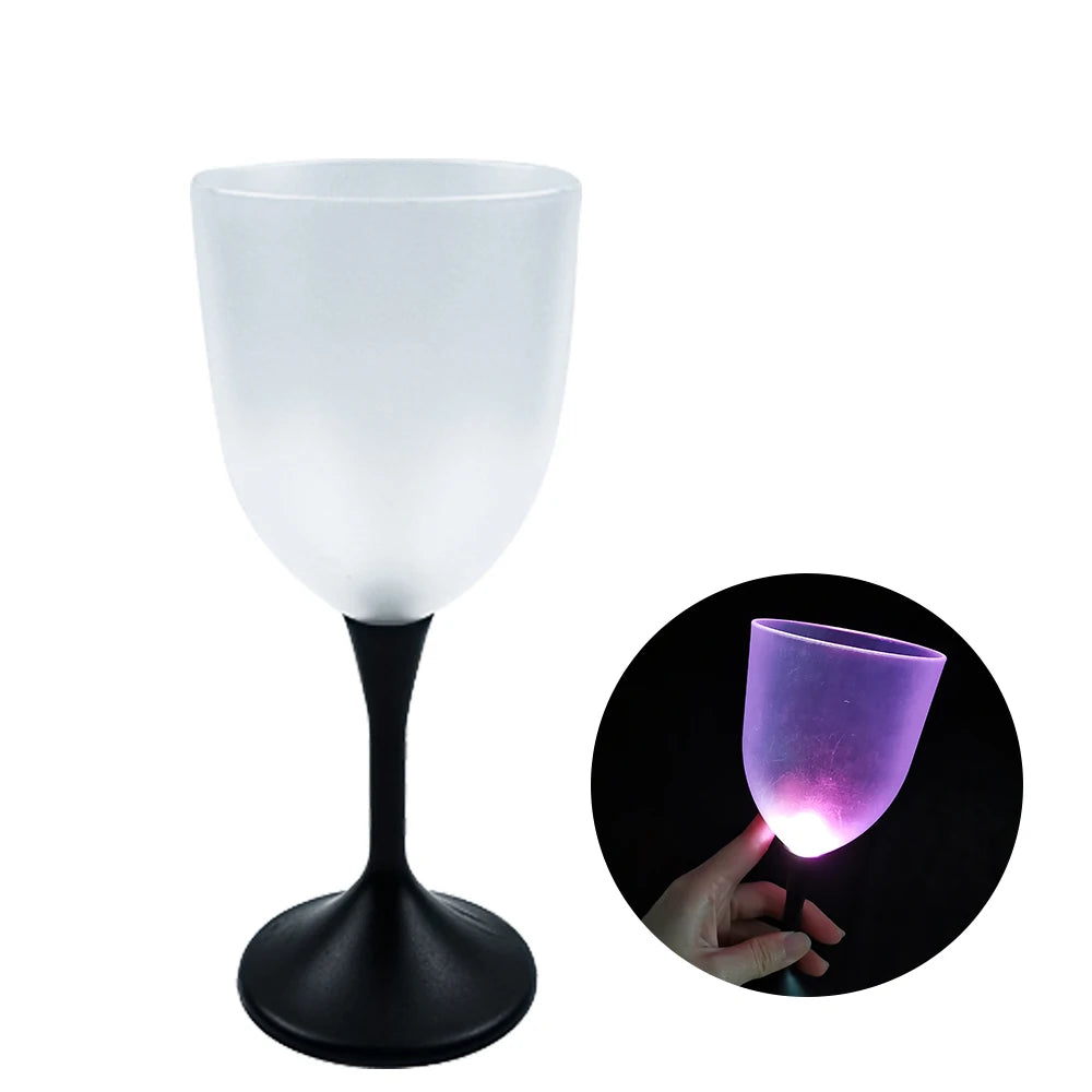 Shenzhen Custom Printing Led Light up Hard Plastic Wine Cup Manufacturers 10 Oz Wine Glass Black Stem