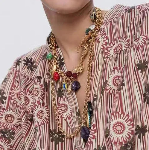 2025 New Arrival Fashion Jewelry Alloy Flower Love Micro Inlaid Stone Strawberry Cherry Pendant Necklace Women Lariat Necklaces