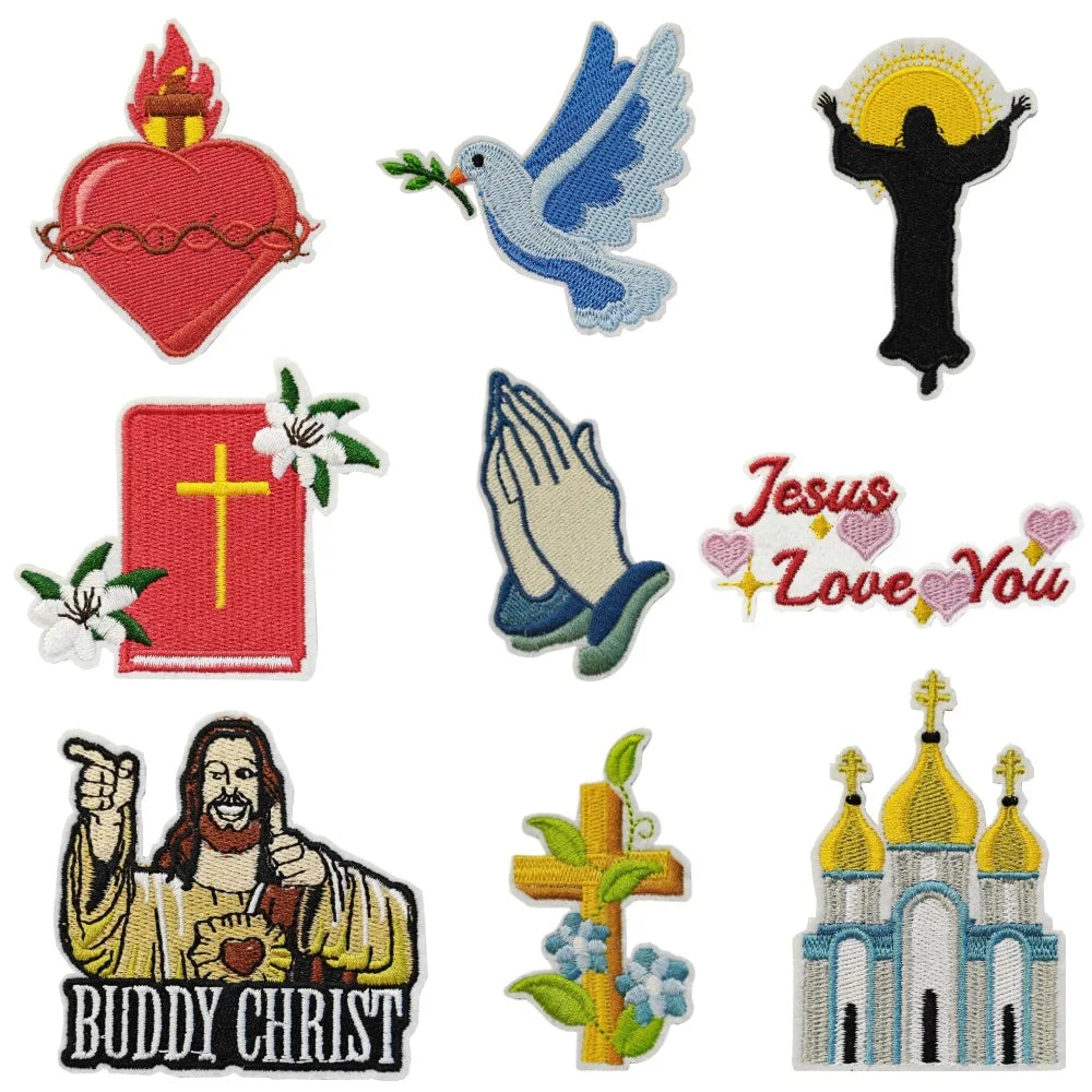 God Twill Handmade Embroidery Iron on Patch Cross Bible Prayer Patch