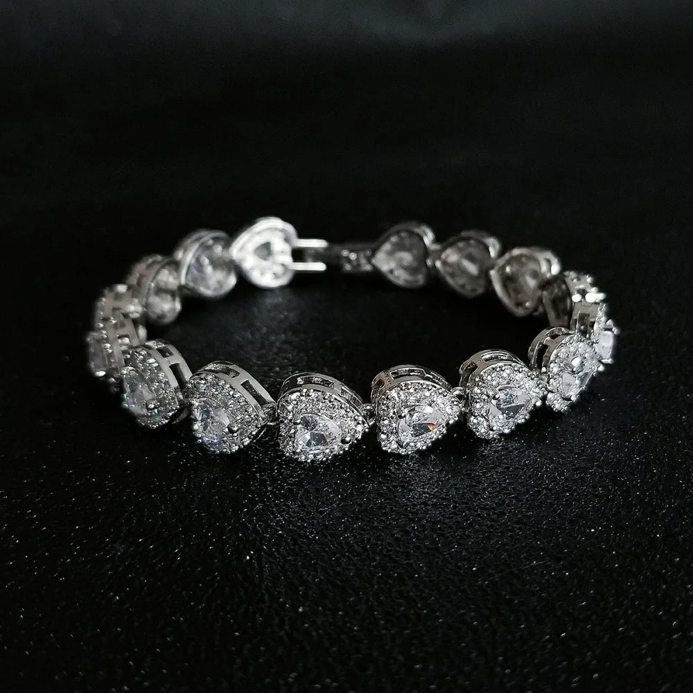 Top Icy Hip Hop Jewelry Heart Diamond Multicolor Tennis Bracelet Brass 18K Gold Plated CZ Round Diamond Bangle for Lady