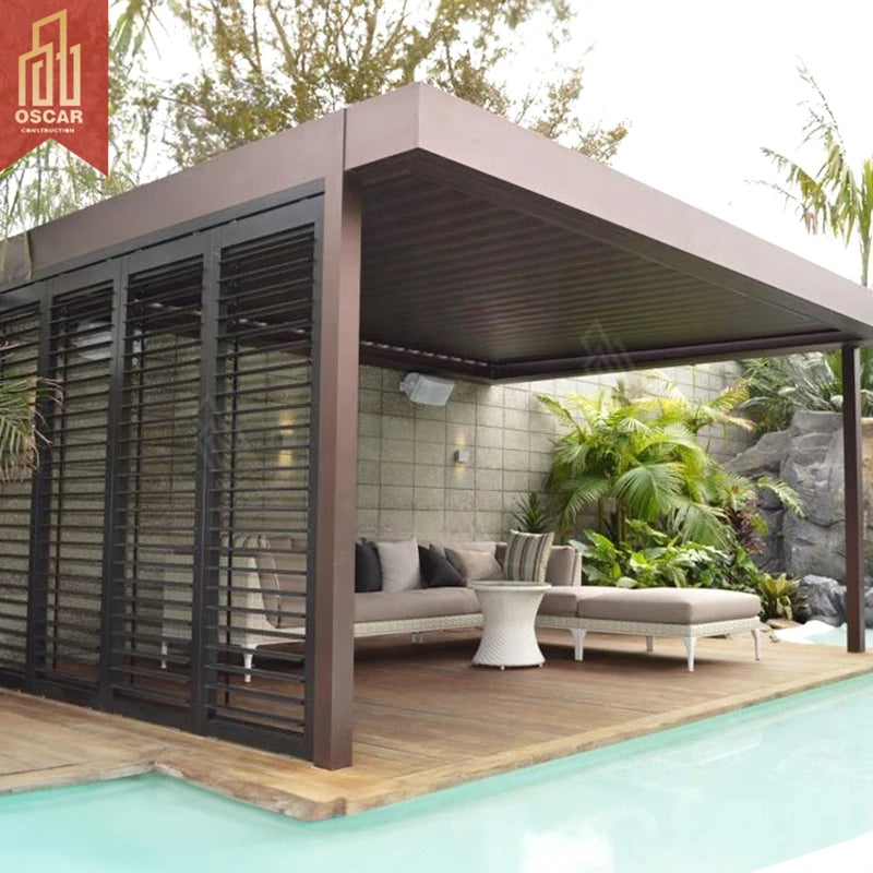 Top Quality Outdoor Garden Pavilion Electric Motorized Louvered Roof System Kit Gazebo Aluminum Roller Blind Bioclimatic Pergola