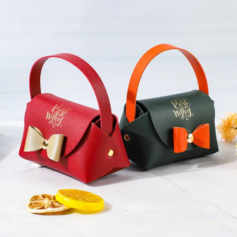 Exquisite Wedding Gift Candies Box Handbag Leather Candy Bag Birthday Party Favor Boxes