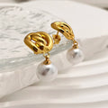 Gold Stainless Steel Elegant Vintage  Retro Pearl Dangle Earrings for Party Wear Pear Drop Earrings Jewelry for Women and Girls