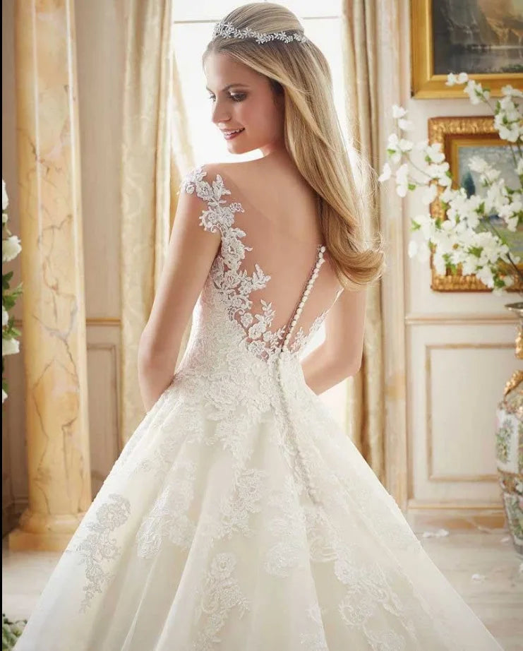 AL1419 2025 Luxury Lace White Wedding Dress Elegant Civil Ball Gown Plus Size with Floral and Crystal Decorations for Brides