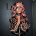 Pink Highlight Lace Front Human Hair Wigs Pre Plucked Raw Virgin Hair Glueless Body Wave Frontal Lace Wigs for Woman