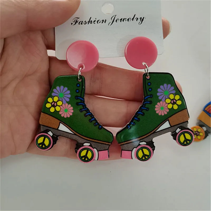 SC Popular Statement Colorful Earrings Cute Acrylic Sock Rainbow Flower Earrings Lovely Snake Skating Shoes Earrings for Girls