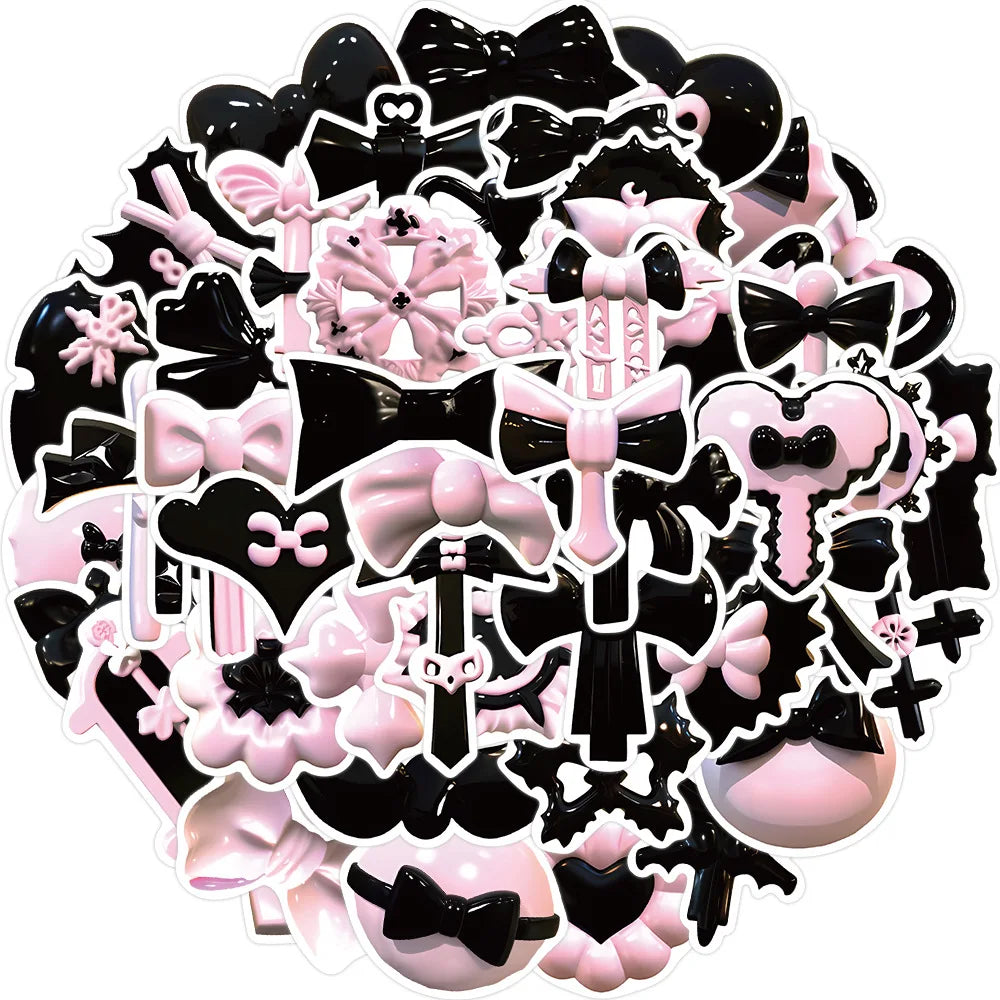 50PCS 3D effect pretty cute aesthetic art girly black and pink kawaii bowknot sticker