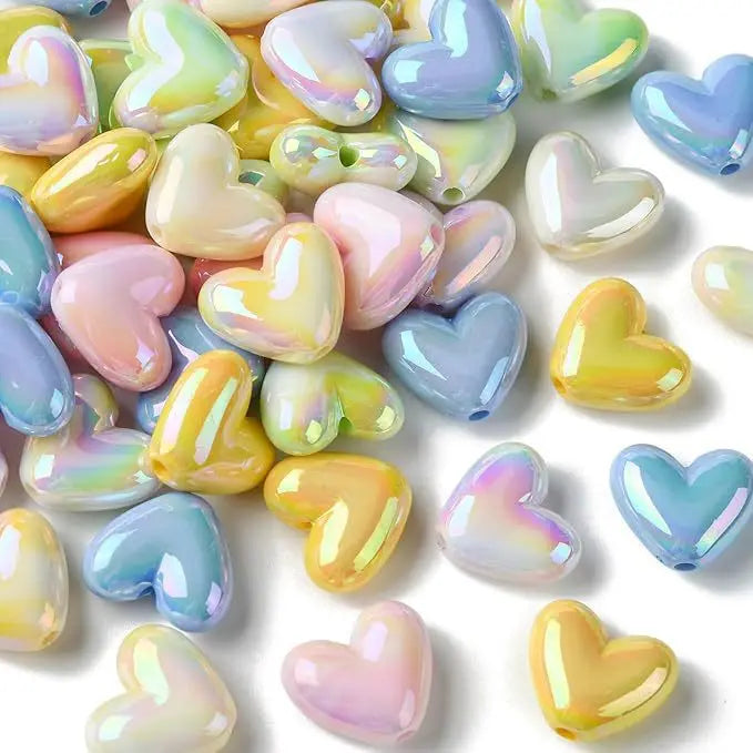 Mixed AB Colors Beaded Acrylic Heart Beads for Jewelry Making Crafts Valentine's Day Acrylic Beads Necklace