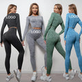 2PCS Seamless Activewear Fitness Clothing Workout Outfit Gym Suit Long Sleeves Yoga Set for Women