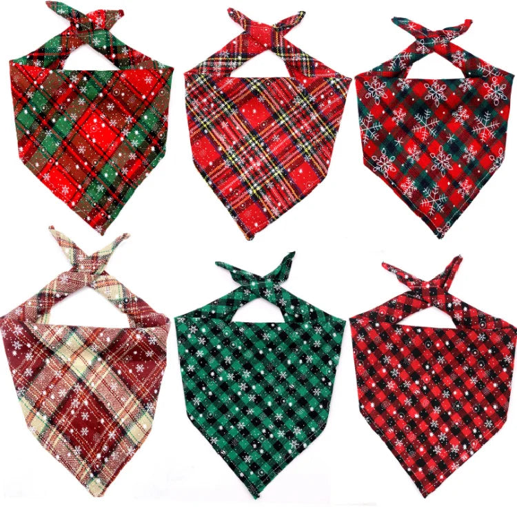 Stocked Wholesale Plaid Snowflakes Nice Christmas Dog Bandanas