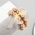 Hot Selling Wholesale 14mm Pearl Rose Gold Plated Luxury Gold Beads Bangle Champagne Ribbon Bow Acrylic Bead Bracelet 2 PCS