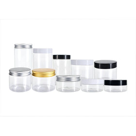 50ml-200ml Clear PET Cosmetic Packaging Cream Jars with Aluminum Screw Top Lid Skin Care Eye Cream Lotion UV Printed