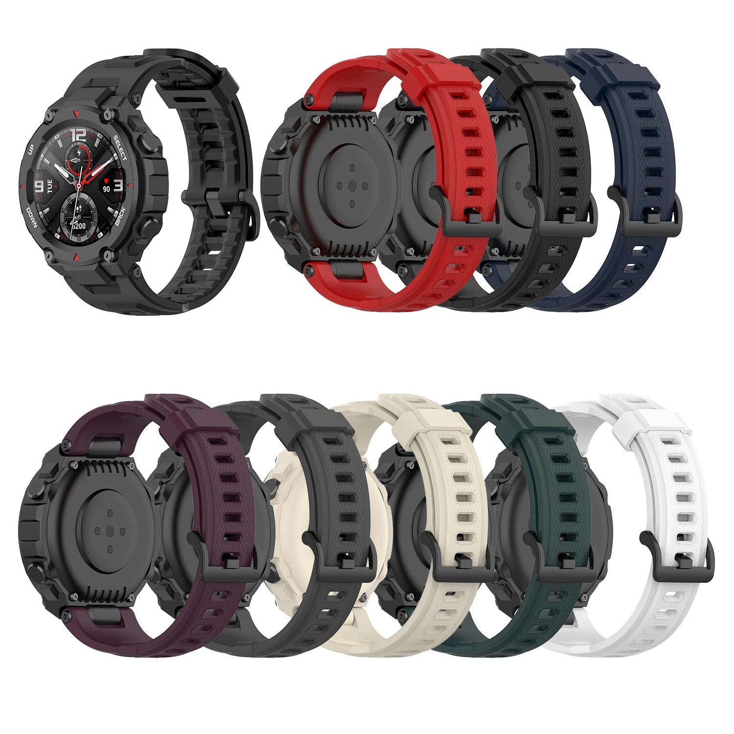 Eraysun Waterproof  Pure Color Unisex Silicone Bracelet Band  for Huami Amazfit T-Rex Pro Sport Watch Bands