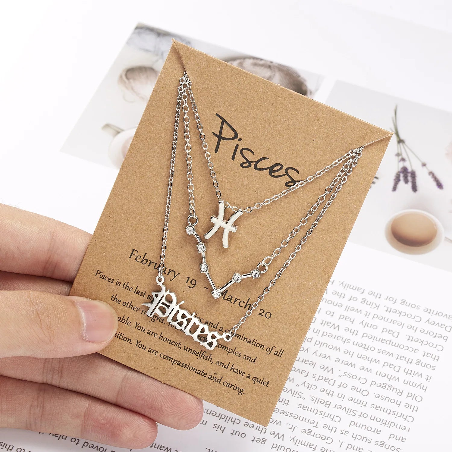 HOVANCI Cute Zodiac Necklaces 9 Vertical Non Tarnish Old English Letter Bling Pendant Horoscope Diamond Zodiac Necklace