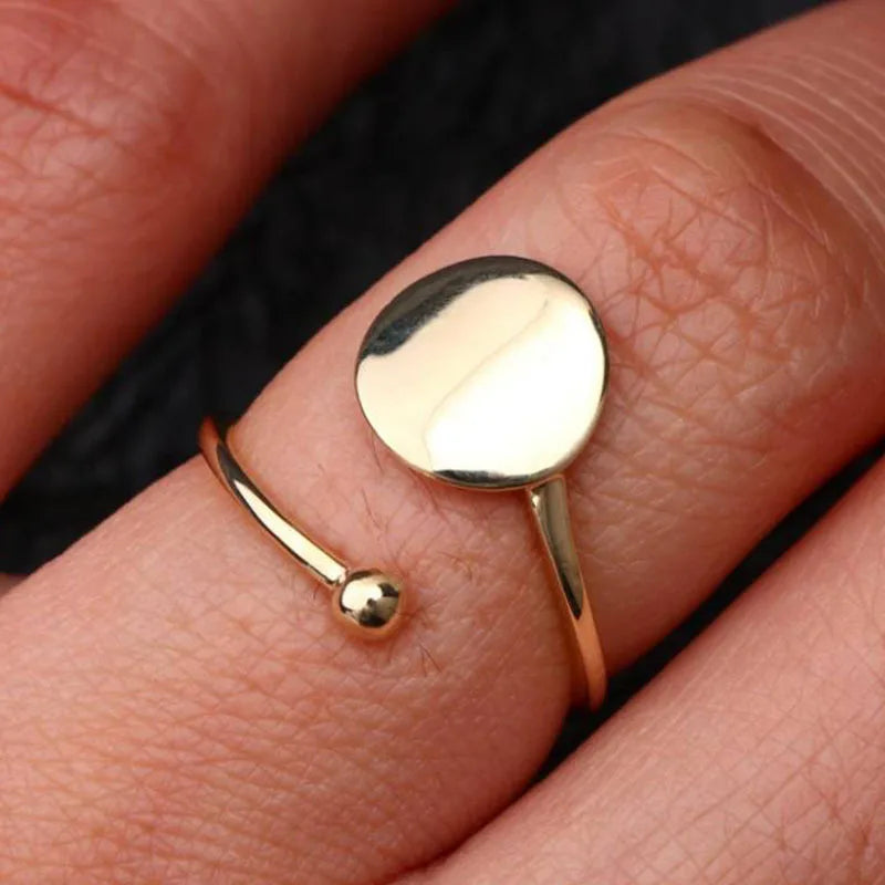 High End 18K Plain Gold Wafer Open Rings Stainless Steel Trendy Simple Gold Plated Jewelry