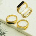 Wholesale Jewelry Luxury Women Ring Gemstone Onyx Black Stone White Shell Rings New Stainless Steel Mens Ring
