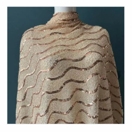 Wholesale Sequin Embroidery French Mesh Lace Fabric Material Fancy Wave Pattern Multicolour Sequin Embroidery Fabric